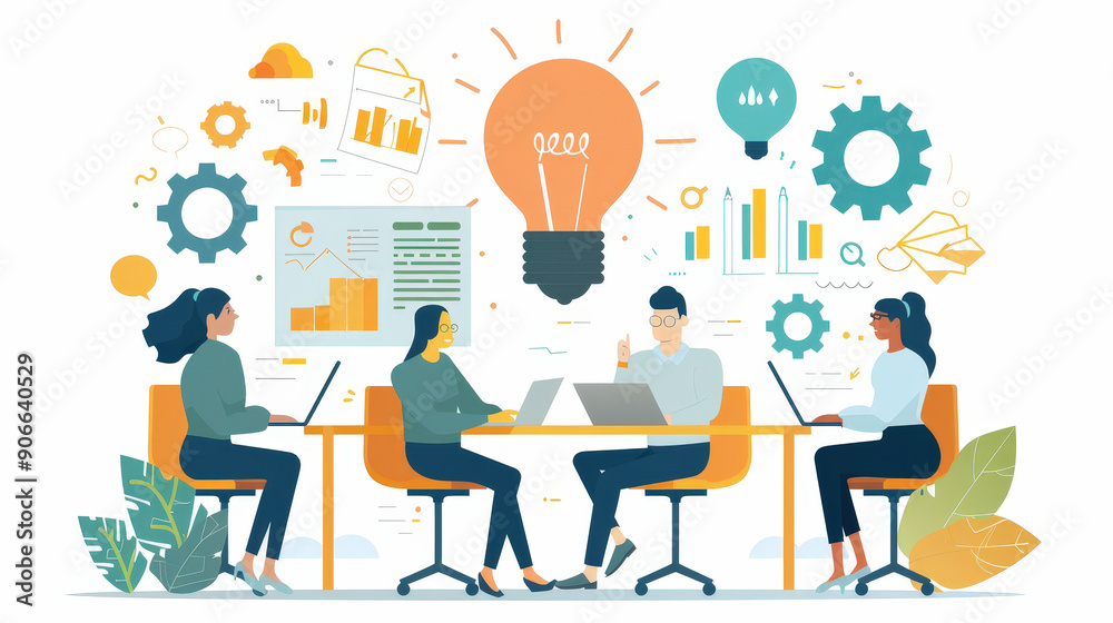 Business team brainstorming solutions for falling sales, price drop business, flat illustration design. Business team brainstorming solutions for falling sales, price drop business, flat illustration design.