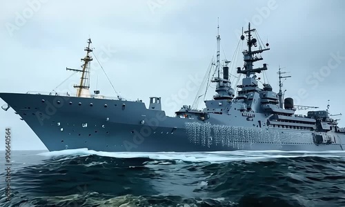 Warship in the middle of the ocean