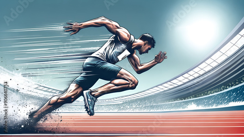 The sprinter develops high speed during competitions in the stadium