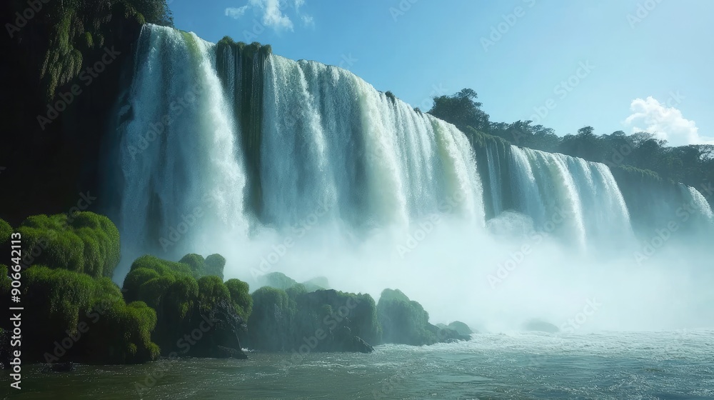 Fototapeta premium Stunning Iguazu Falls with a blank area for text overlay
