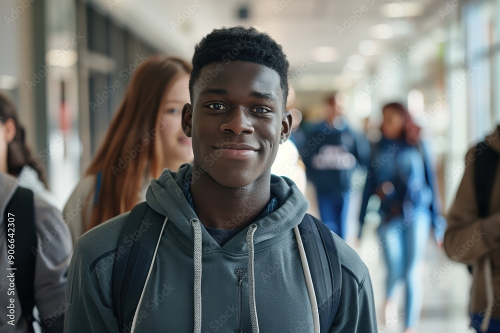 Portrait of a student standing in a university hallway Portrait of a student standing in a university hallway