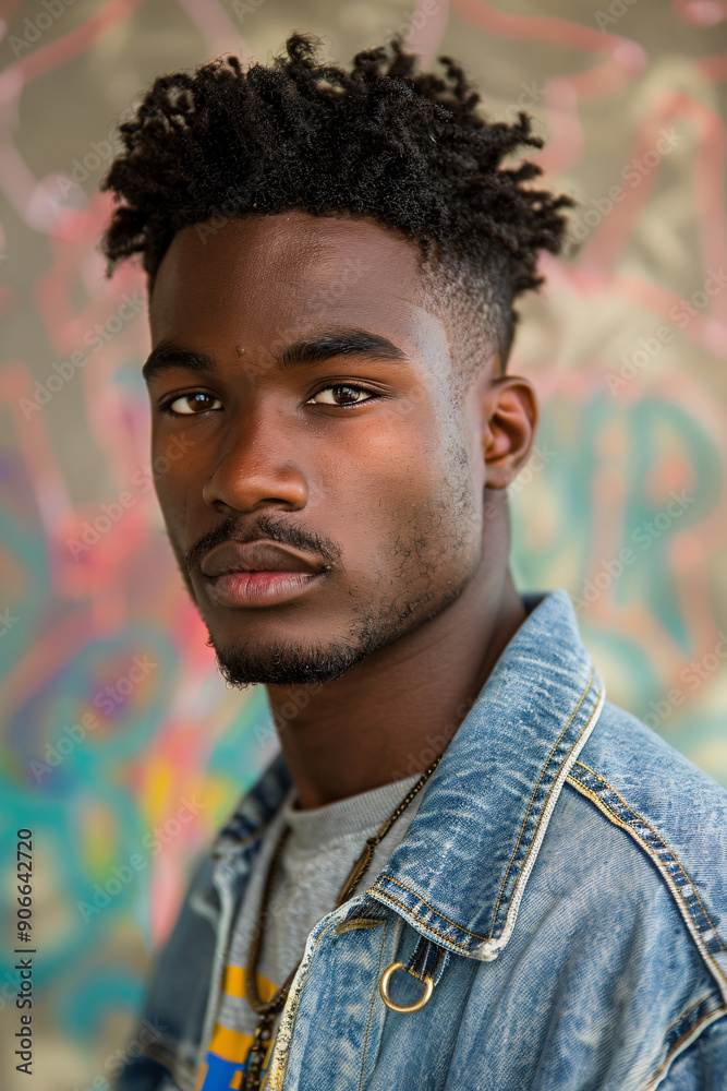 Fototapeta premium Vintage 90s-style portrait photo of a handsome young black man