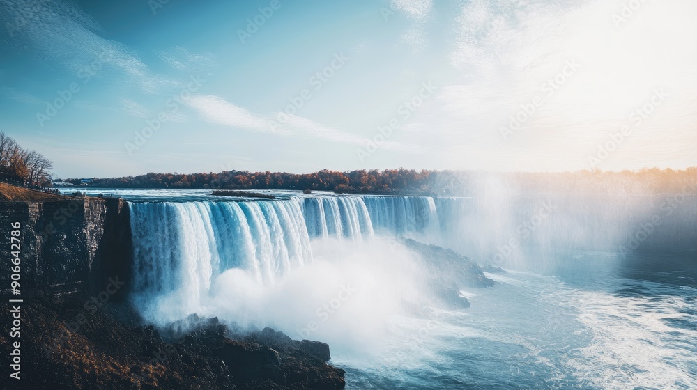Stunning Niagara Falls with a clear background for text overlay Stunning Niagara Falls with a clear background for text overlay