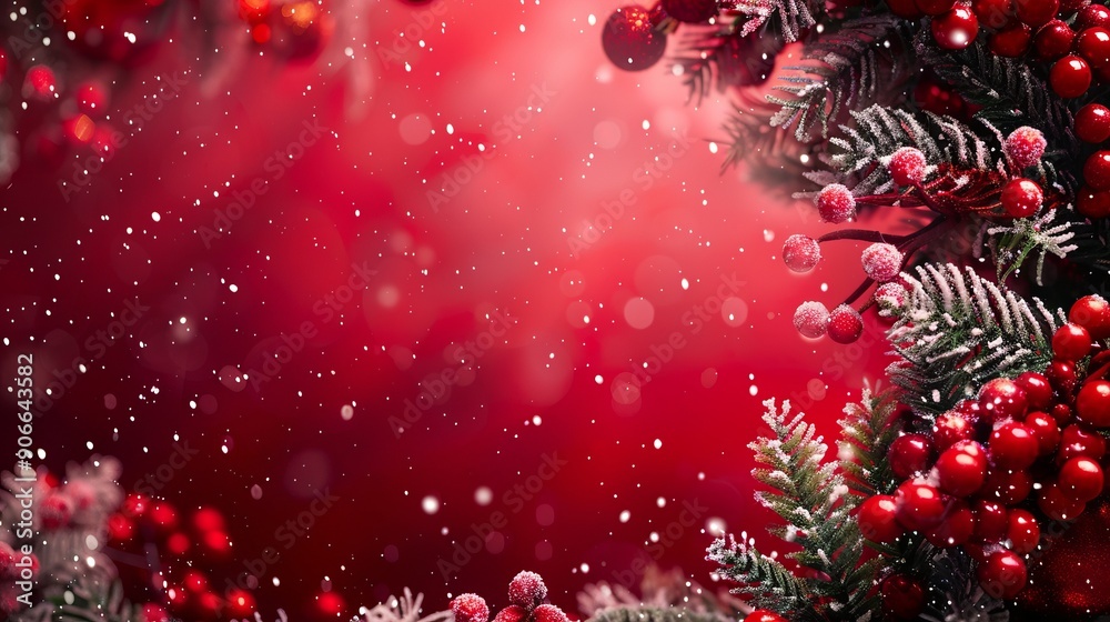 Christmas wreath on red background with space for text. Christmas wreath on red background with space for text.