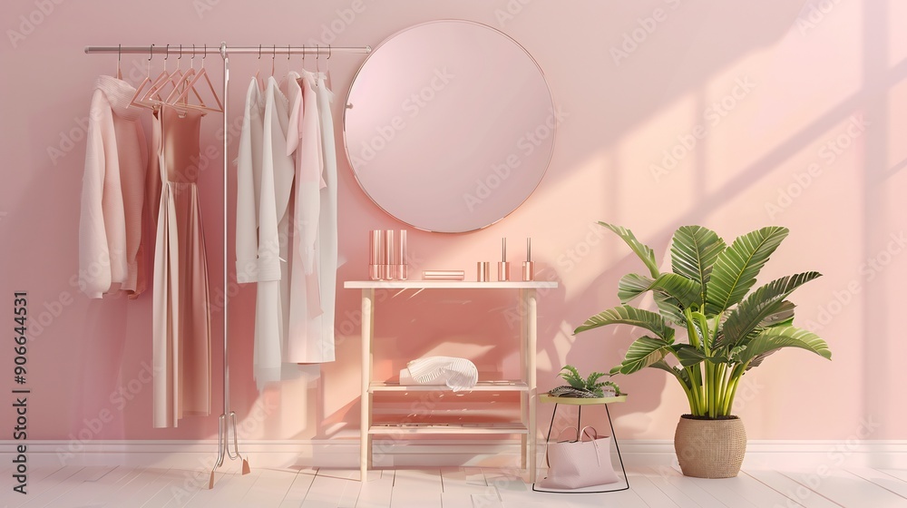 Minimalist Pink Interior Design with a Touch of Green Minimalist Pink Interior Design with a Touch of Green
