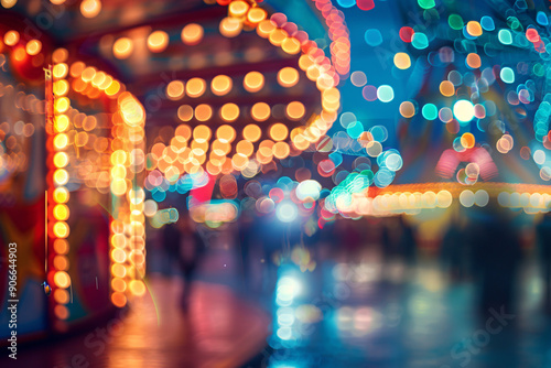 Fully blurred background of a state fair with defocused lights