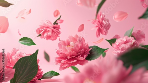 A serene display of pink peonies on a soft pink background