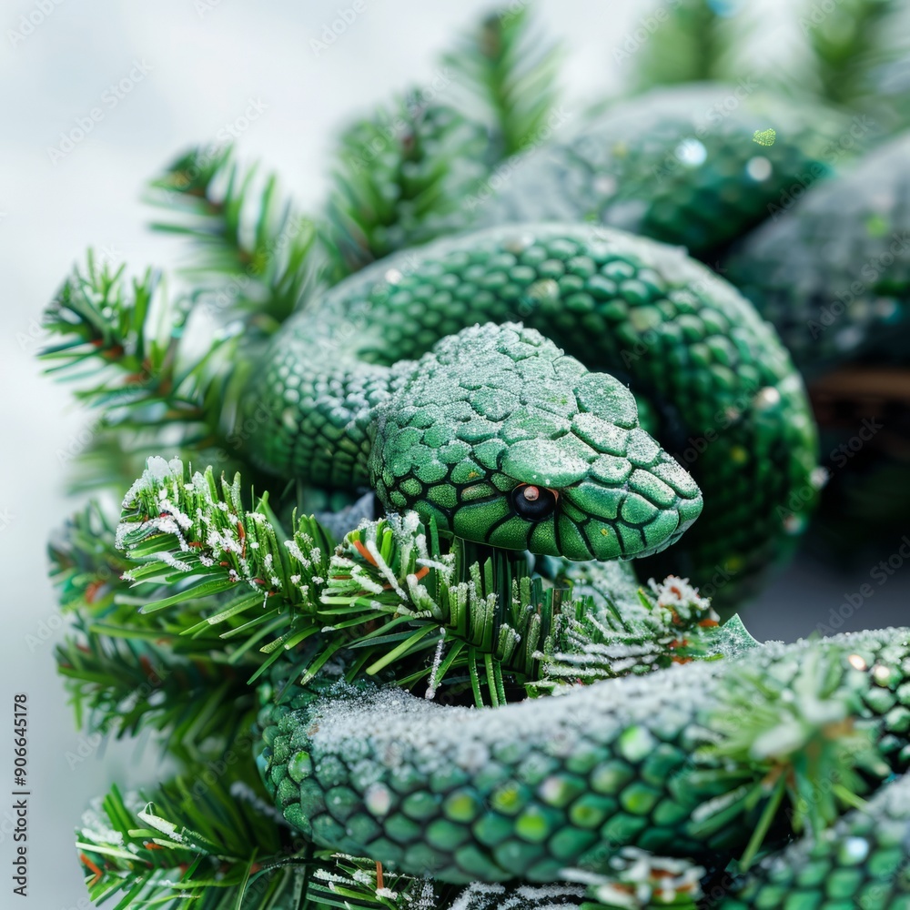Fototapeta premium snake on new year and christmas background.