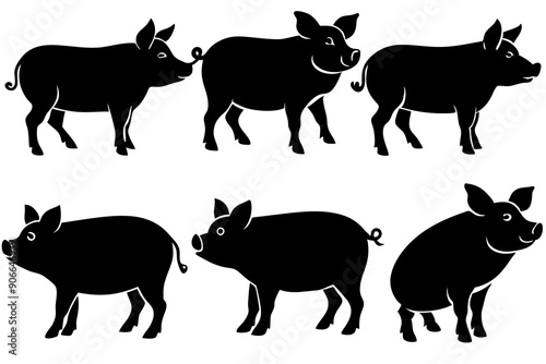 Pig silhouettes set. Vector illustration