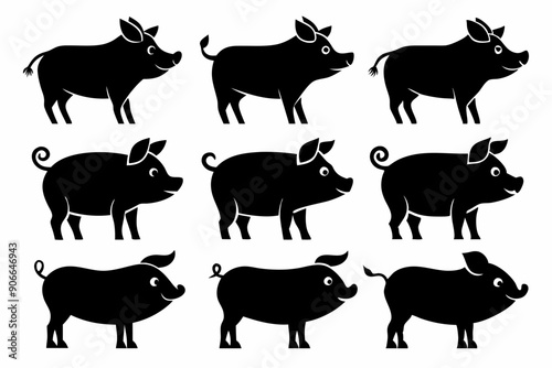 Pig silhouettes set. Vector illustration