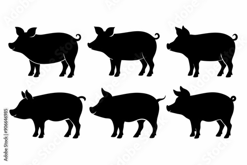 Pig silhouettes set. Vector illustration