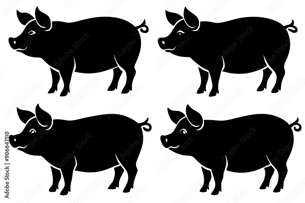 Fototapeta premium Pig silhouettes set. Vector illustration