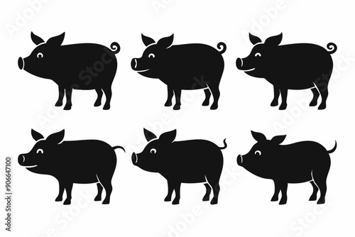 Pig silhouettes set. Vector illustration