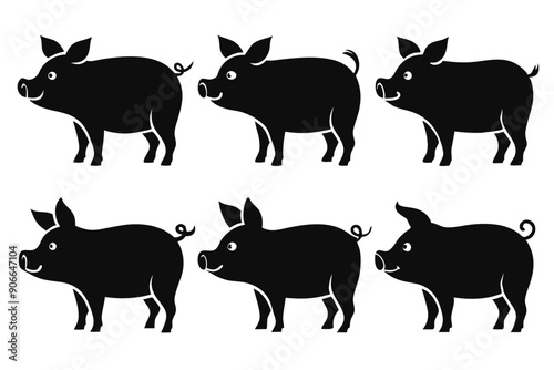Pig silhouettes set. Vector illustration