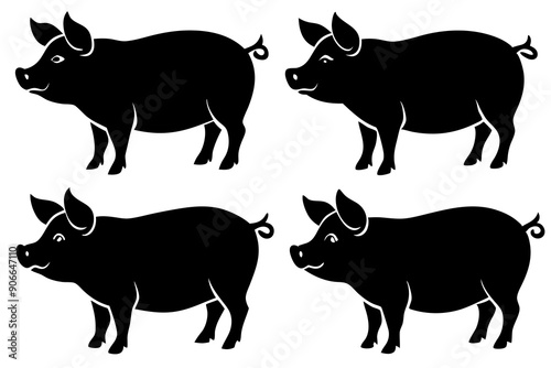 Pig silhouettes set. Vector illustration
