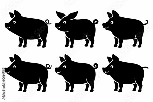 Pig silhouettes set. Vector illustration