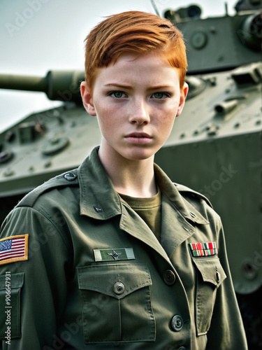 Redhead soldier girl photo