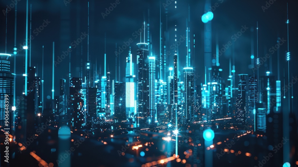 Fototapeta premium Futuristic Cityscape with Neon Lights