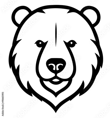 very simple vector bear illustration on white background, silhouette outline of a bear face