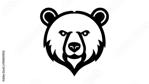 very simple black and white vector bear illustration on white background, silhouette outline of a bear face