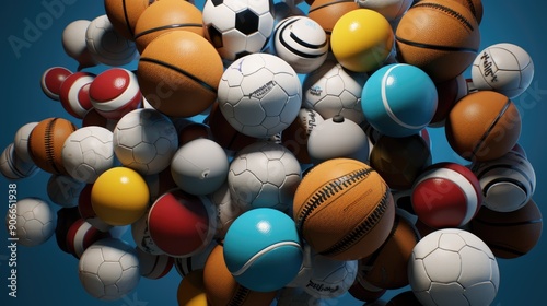 Assorted sports balls scattered on a clean surface