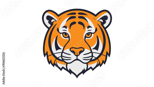 simple cartoon orange tiger head vector illustration on white background, beautiful tiger face illustration in vector 