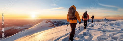 Outdoor Adventure: Hiking Ice Mountains with Friends in Vibrant Winter photo