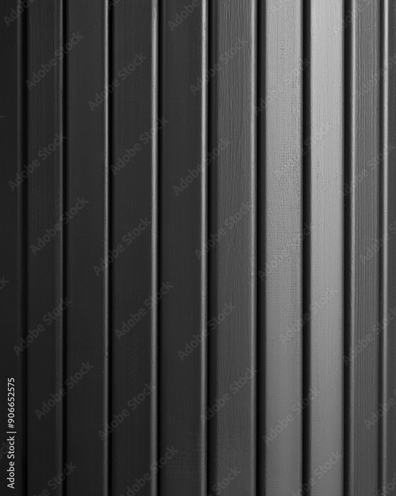 Obraz premium Dark Smooth polished wooden surface with vertical stripes. Natural light. Dark wood texture. Wooden planks painted black. Close-up. Front view. High quality photo
