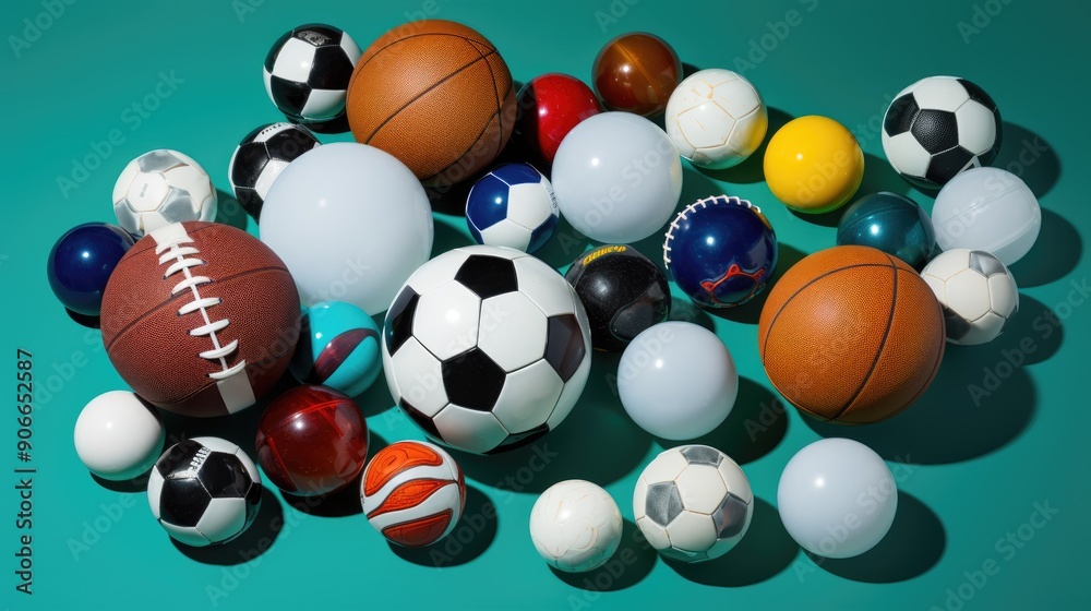 Fototapeta premium Assorted sports balls scattered on a clean surface