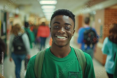 Portrait of a black student in a university hallway