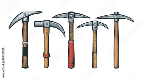 Set of pickaxe or axe isolated illustration on white background. Hammer and pickaxe vector in flat style.  photo