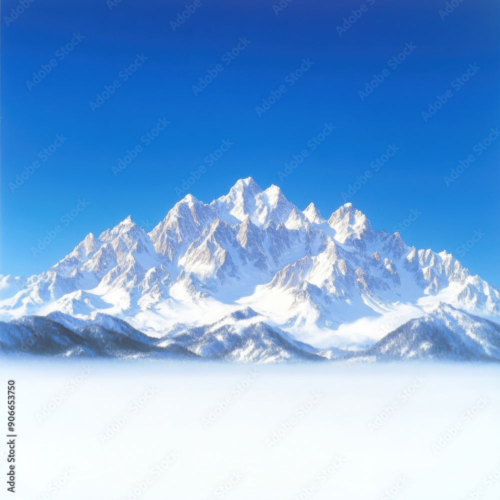 Majestic snow-capped peaks under clear blue sky at dawn Majestic snow-capped peaks under clear blue sky at dawn
