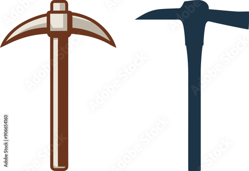 Pickaxe or axe isolated illustration on white background. Hammer and pickaxe vector in flat style. 