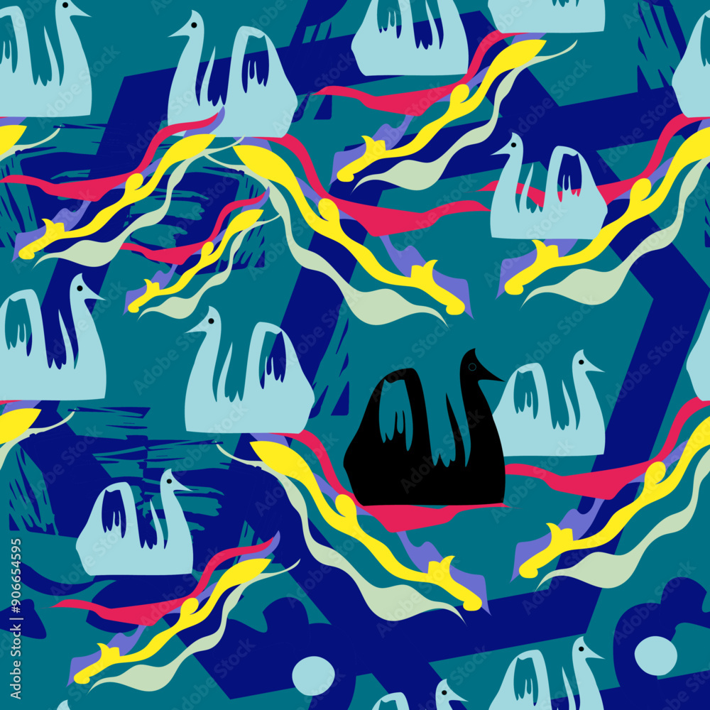 colored waves and a black swan colored waves and a black swan