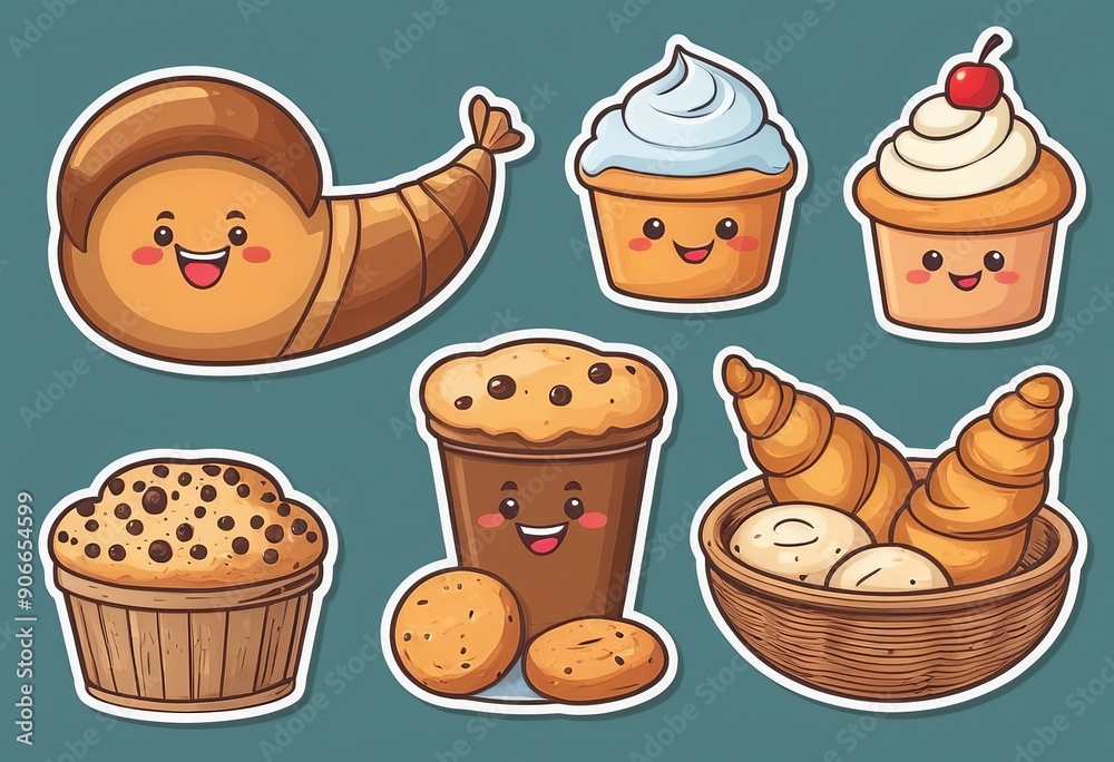 Funny Retro Bread Mascots: Flat Vector Icons for Bakery Branding and Design Funny Retro Bread Mascots: Flat Vector Icons for Bakery Branding and Design