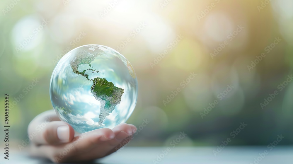 A person holds a crystal globe symbolizing environmental awareness and the beauty of our planet. A person holds a crystal globe symbolizing environmental awareness and the beauty of our planet.
