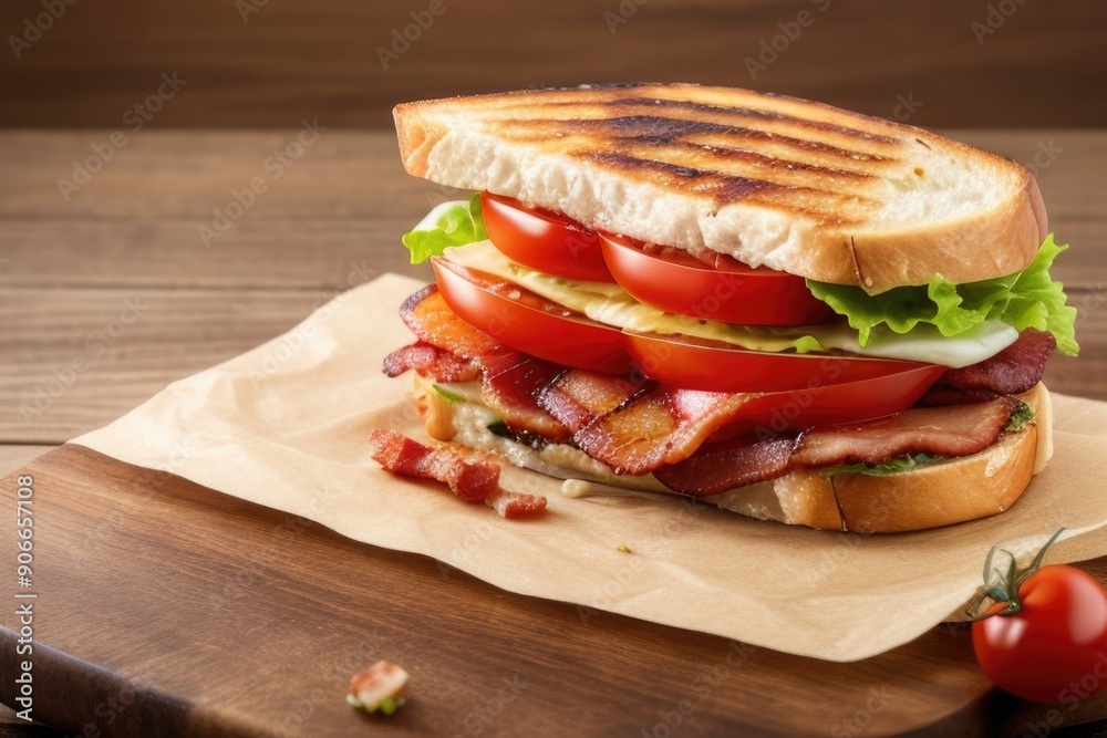 grilled sandwich with bacon fried and tomato grilled sandwich with bacon fried and tomato