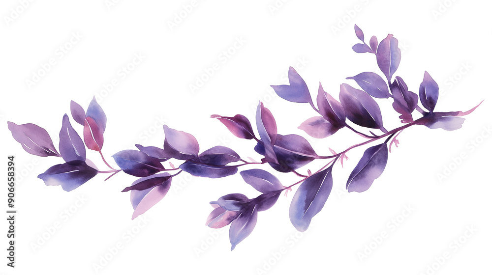 A watercolor painting of a purple leafy branch isolated on a transparent background A watercolor painting of a purple leafy branch isolated on a transparent background