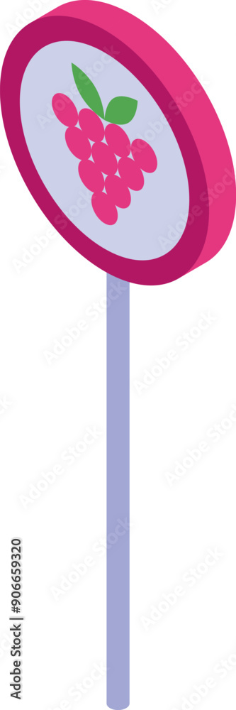 Delicious raspberry lollipop with a bright pink candy coating surrounding a fresh raspberry design Delicious raspberry lollipop with a bright pink candy coating surrounding a fresh raspberry design