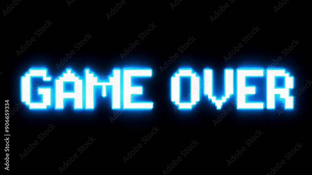 Retro animation of glowing text THE END with glitch effect on black background. 8 bit game final screensaver. Comic style computer letters. Game design, console death screen concept Retro animation of glowing text THE END with glitch effect on black background. 8 bit game final screensaver. Comic style computer letters. Game design, console death screen concept