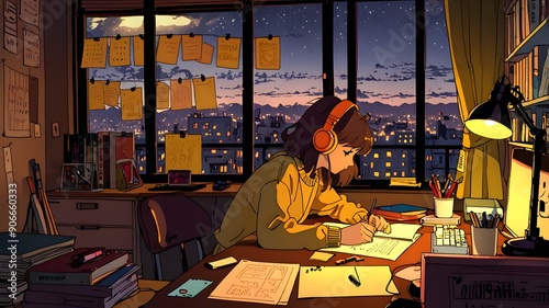  Late Night Study Session retro lofi anime style