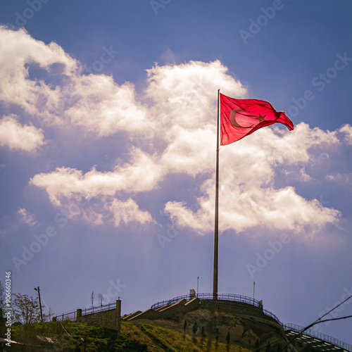 Turkish flag o a hill photo