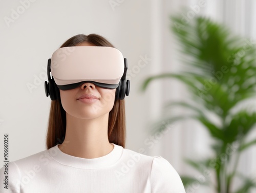 Immersive virtual reality experience in bright modern room