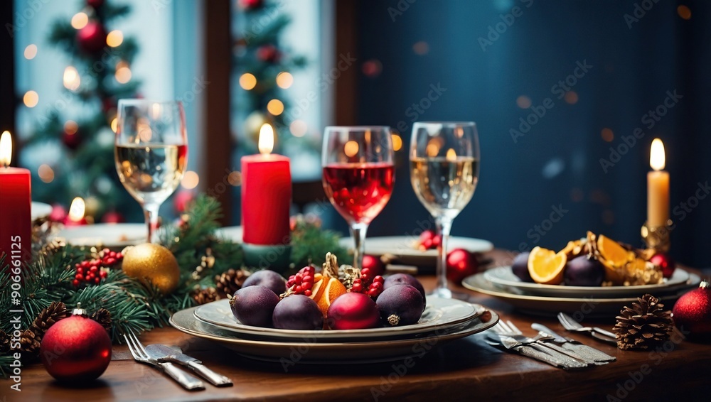 Christmas And New Year Holiday Table Setting. Celebration Christmas And New Year Holiday Table Setting. Celebration