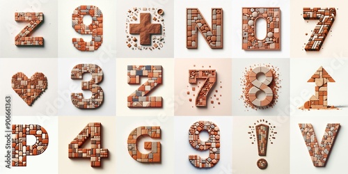 Terracotta stones Tiling Lettering Typeface. AI generated illustration