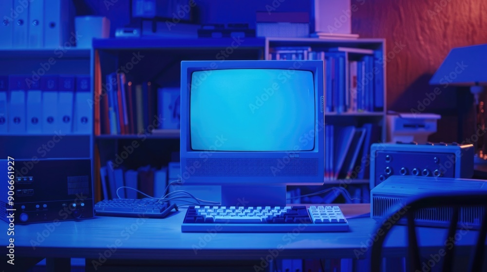 Fototapeta premium room or office. the computer shows an error. dead blue screen for problem