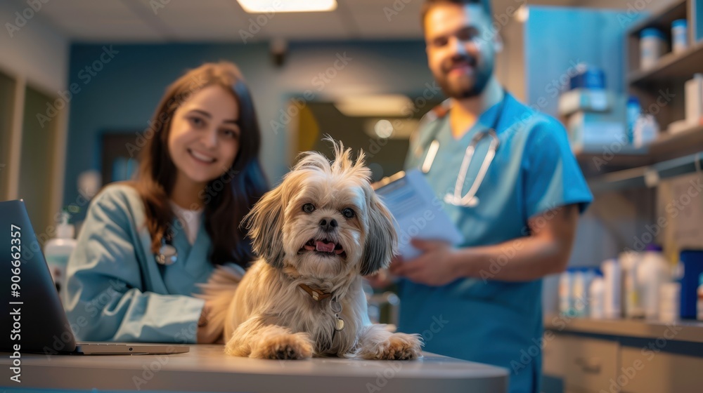 The veterinarians with cute dog The veterinarians with cute dog