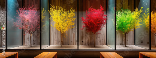 Beautiful Seasonal Transformation Within Four Glass Containers: Spring, Summer, Fall, Winter photo