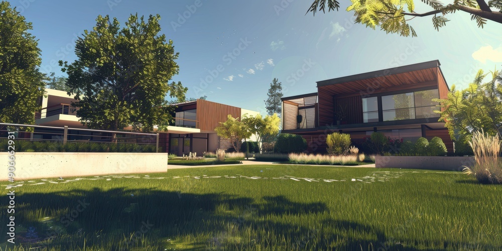 Obraz premium Modern house in a green garden.