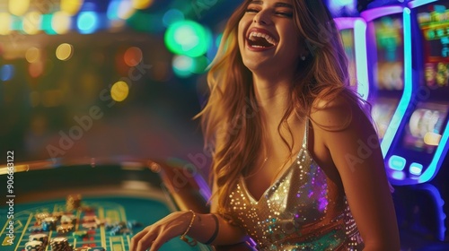 The woman laughing at casino photo